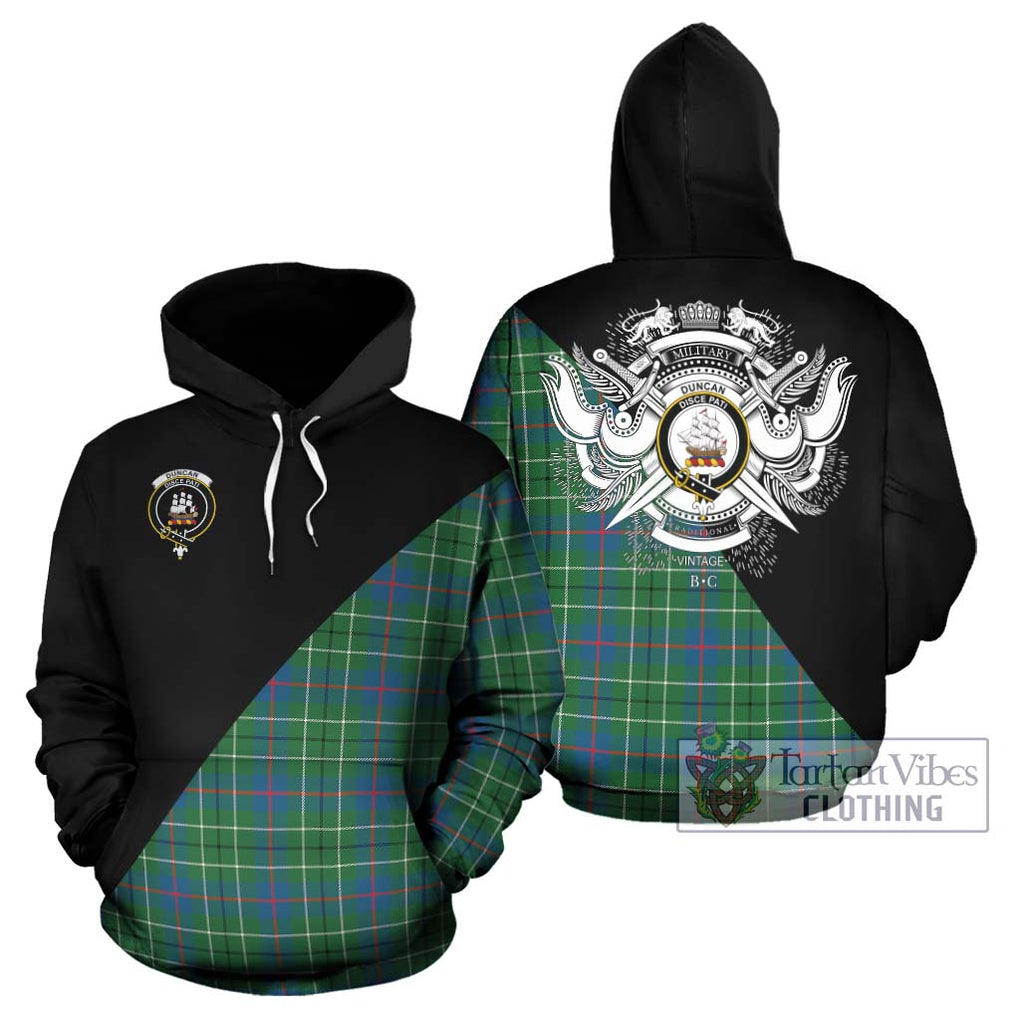 Duncan Ancient Tartan Hoodie with Family Crest and Military Logo Style Zip Hoodie - Tartanvibesclothing Shop