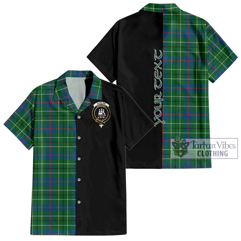 Tartan Vibes Clothing Duncan Ancient Tartan Short Sleeve Button Shirt with Family Crest and Half Of Me Style