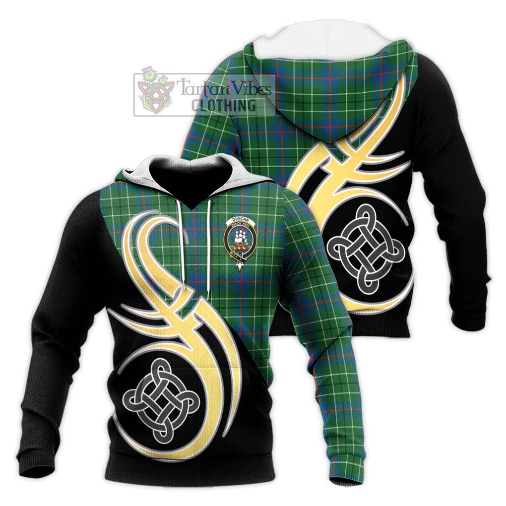 Duncan Ancient Tartan Knitted Hoodie with Family Crest and Celtic Symbol Style Unisex Knitted Pullover Hoodie - Tartan Vibes Clothing