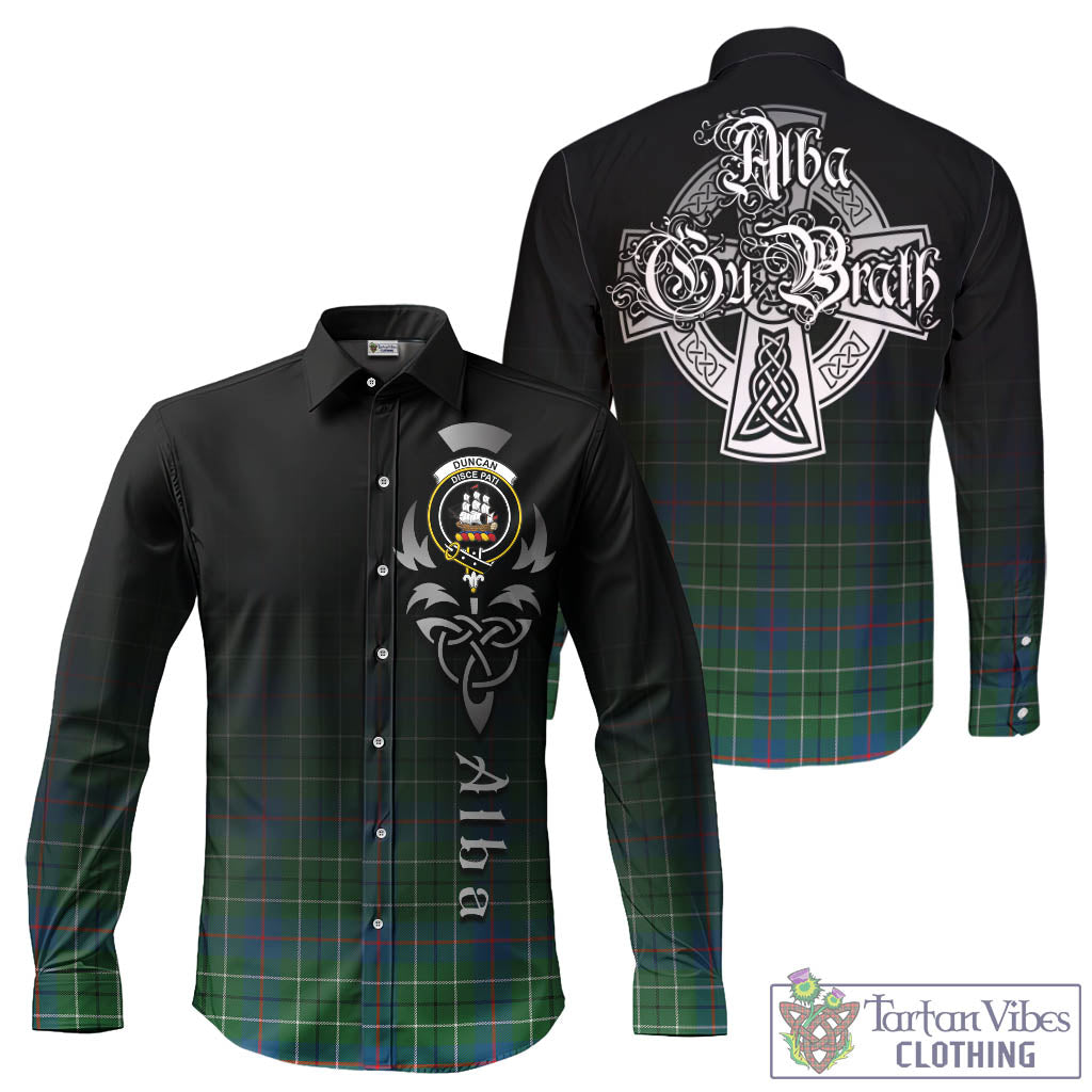 Tartan Vibes Clothing Duncan Ancient Tartan Long Sleeve Button Up Featuring Alba Gu Brath Family Crest Celtic Inspired