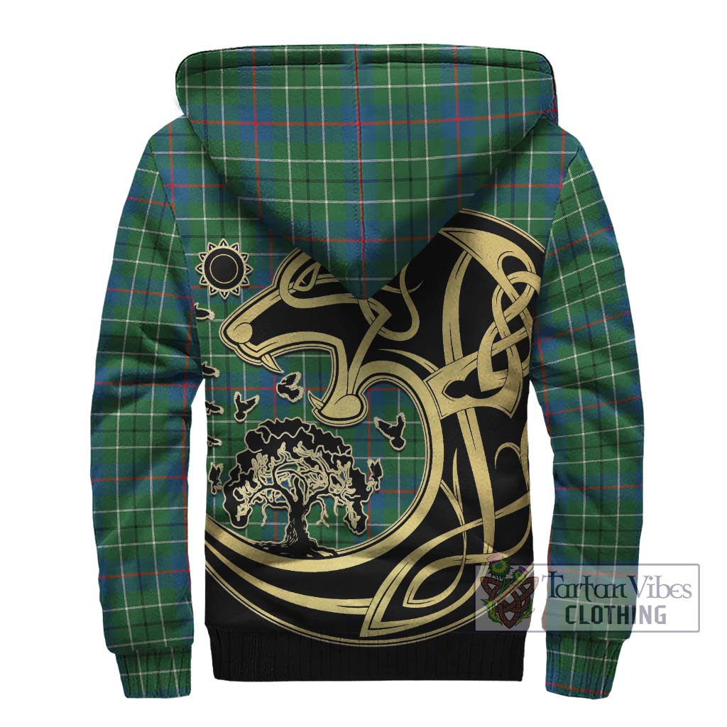 Tartan Vibes Clothing Duncan Ancient Tartan Sherpa Hoodie with Family Crest Celtic Wolf Style