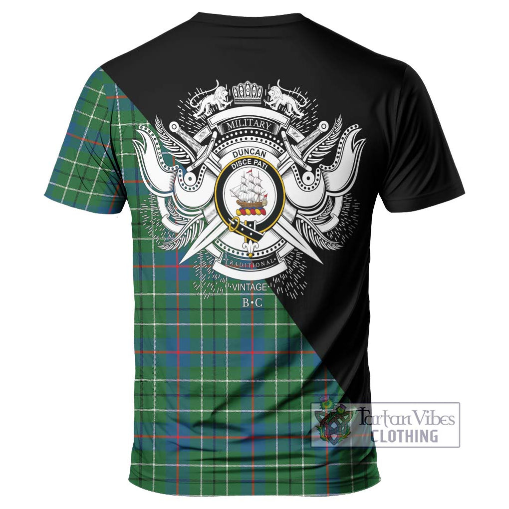 Duncan Ancient Tartan T-Shirt with Family Crest and Military Logo Style - Tartanvibesclothing Shop