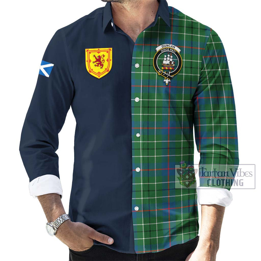 Tartan Vibes Clothing Duncan Ancient Tartan Long Sleeve Button Shirt with Scottish Lion Royal Arm Half Style