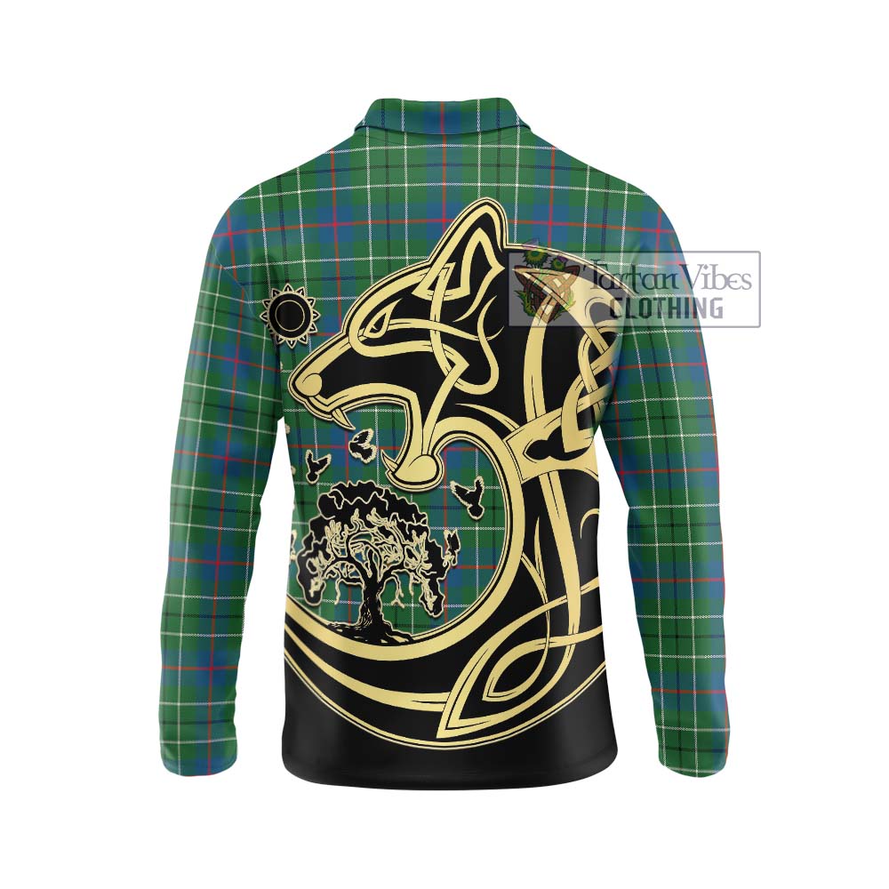 Duncan Ancient Tartan Long Sleeve Polo Shirt with Family Crest Celtic Wolf Style - Tartanvibesclothing Shop