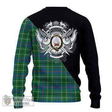 Duncan Ancient Tartan Knitted Sweater with Family Crest and Military Logo Style