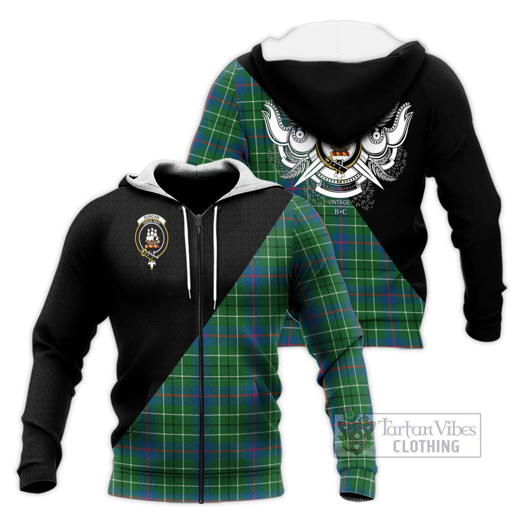 Duncan Ancient Tartan Knitted Hoodie with Family Crest and Military Logo Style Unisex Knitted Zip Hoodie - Tartanvibesclothing Shop