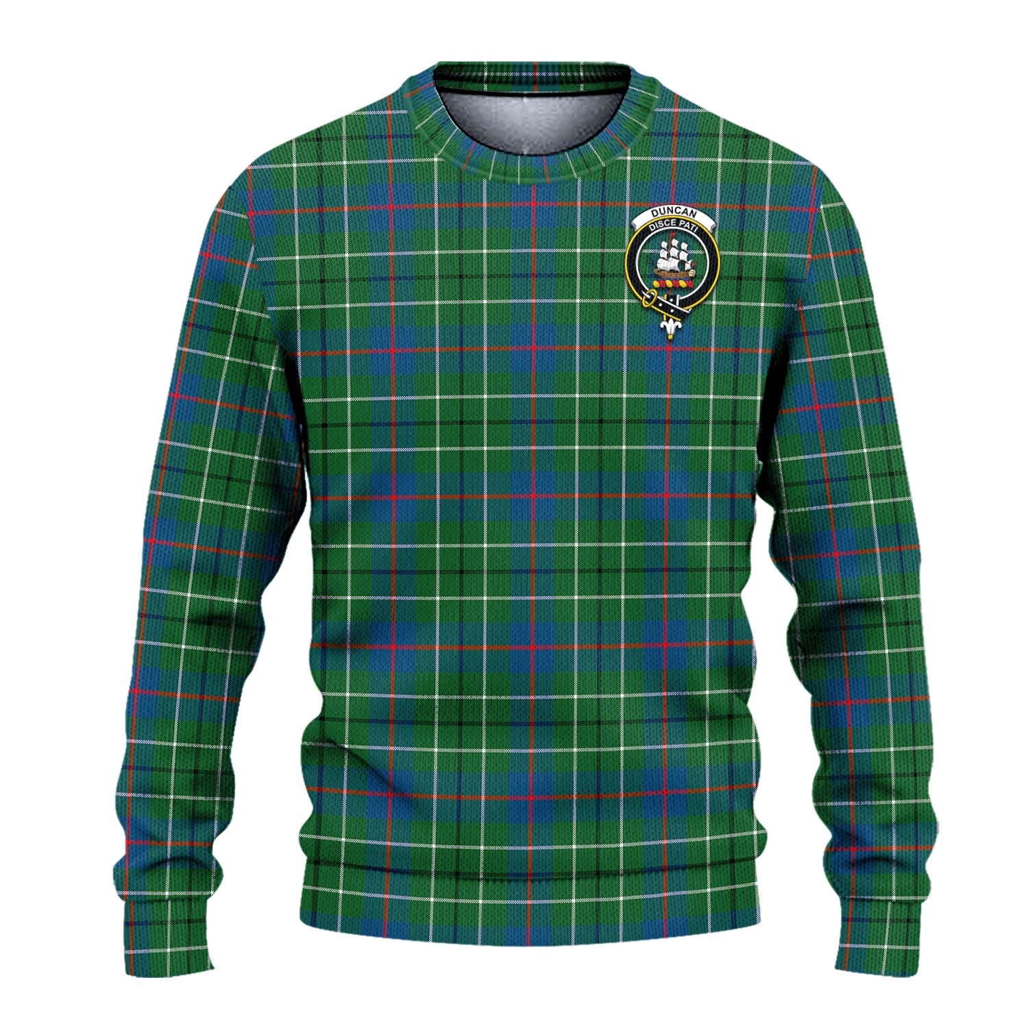 Duncan Ancient Tartan Knitted Sweater with Family Crest - Tartanvibesclothing