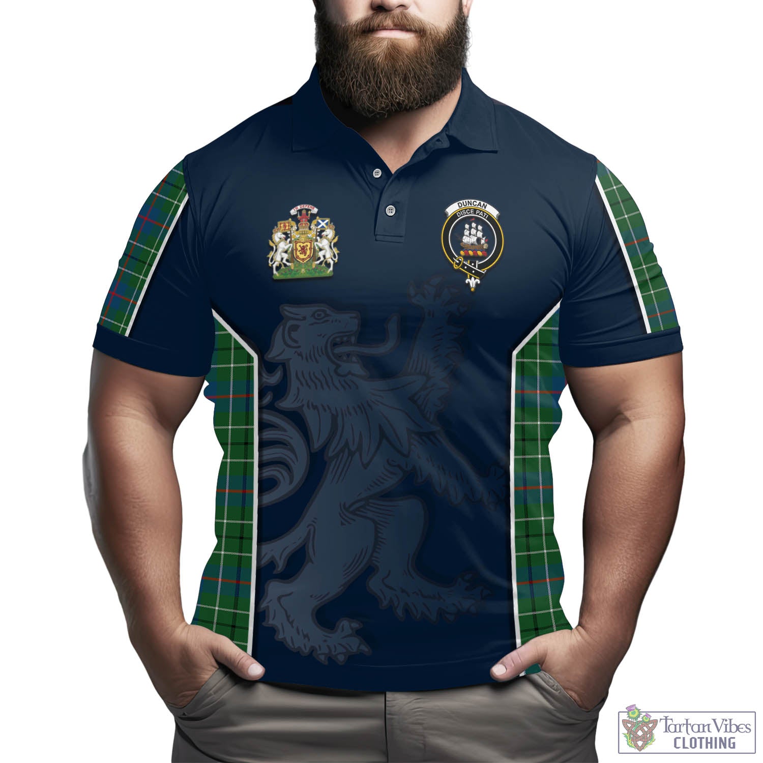 Tartan Vibes Clothing Duncan Ancient Tartan Men's Polo Shirt with Family Crest and Lion Rampant Vibes Sport Style