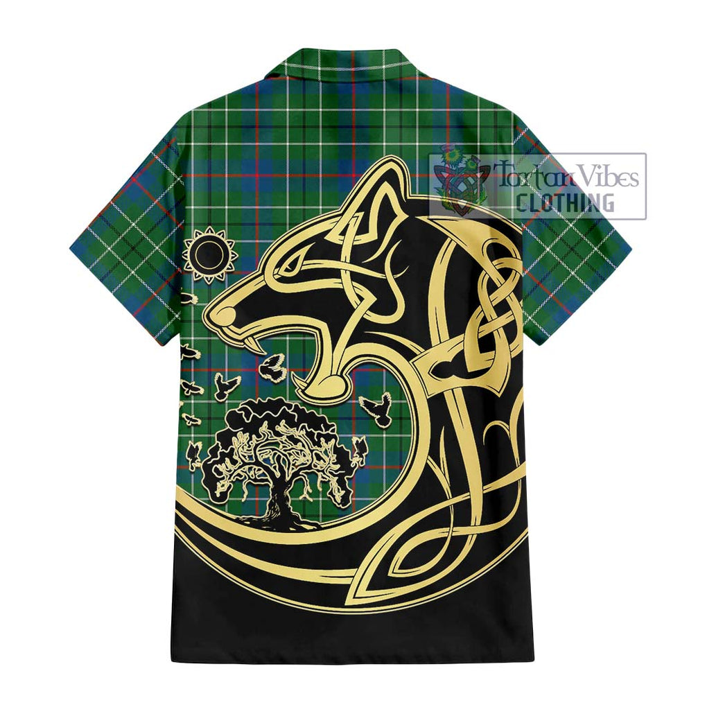 Duncan Ancient Tartan Short Sleeve Button Shirt with Family Crest Celtic Wolf Style - Tartan Vibes Clothing