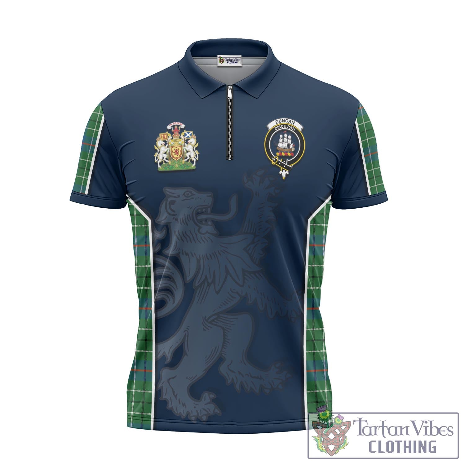 Tartan Vibes Clothing Duncan Ancient Tartan Zipper Polo Shirt with Family Crest and Lion Rampant Vibes Sport Style