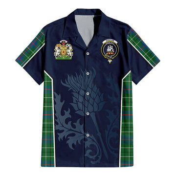 Duncan Ancient Tartan Short Sleeve Button Up Shirt with Family Crest and Scottish Thistle Vibes Sport Style