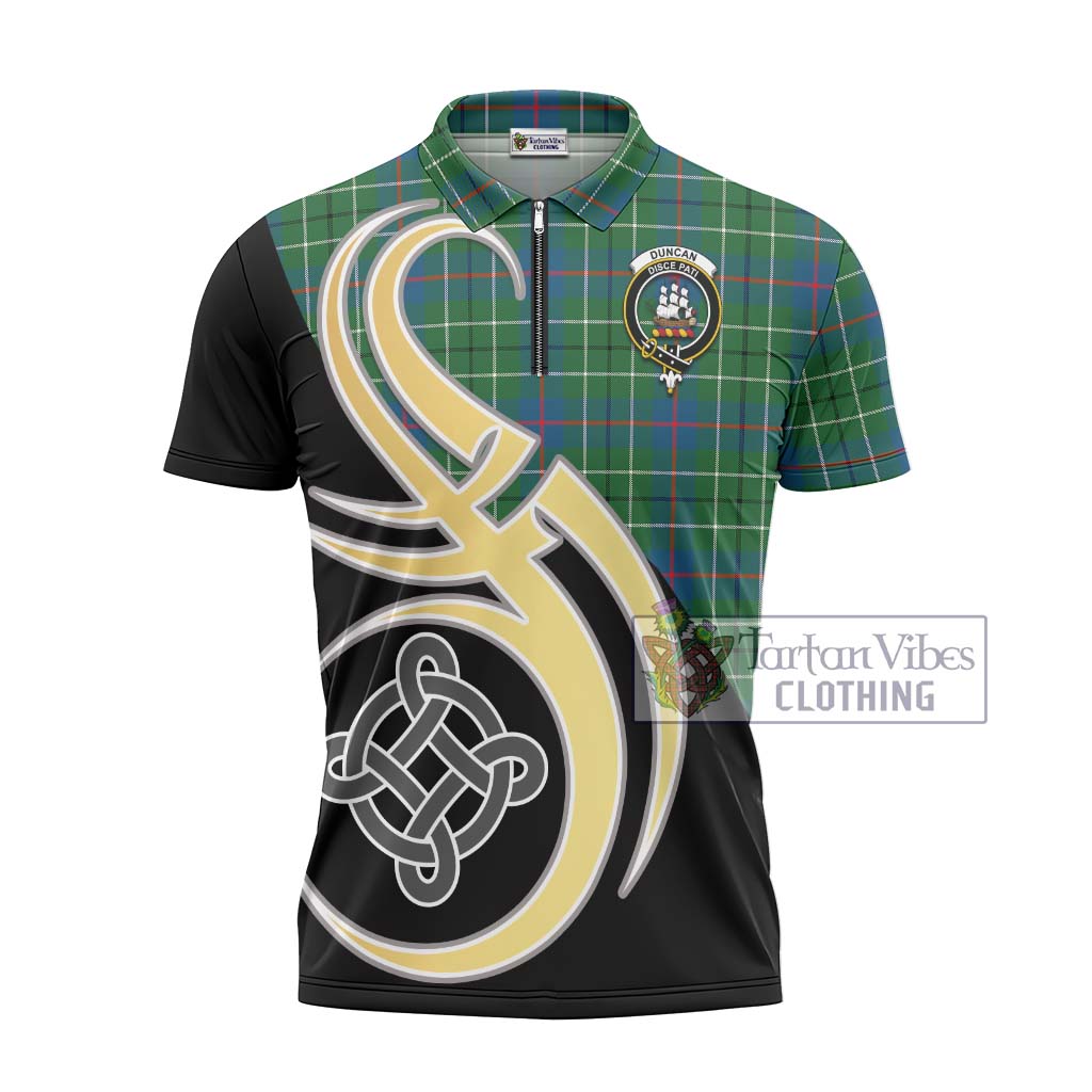 Tartan Vibes Clothing Duncan Ancient Tartan Zipper Polo Shirt with Family Crest and Celtic Symbol Style