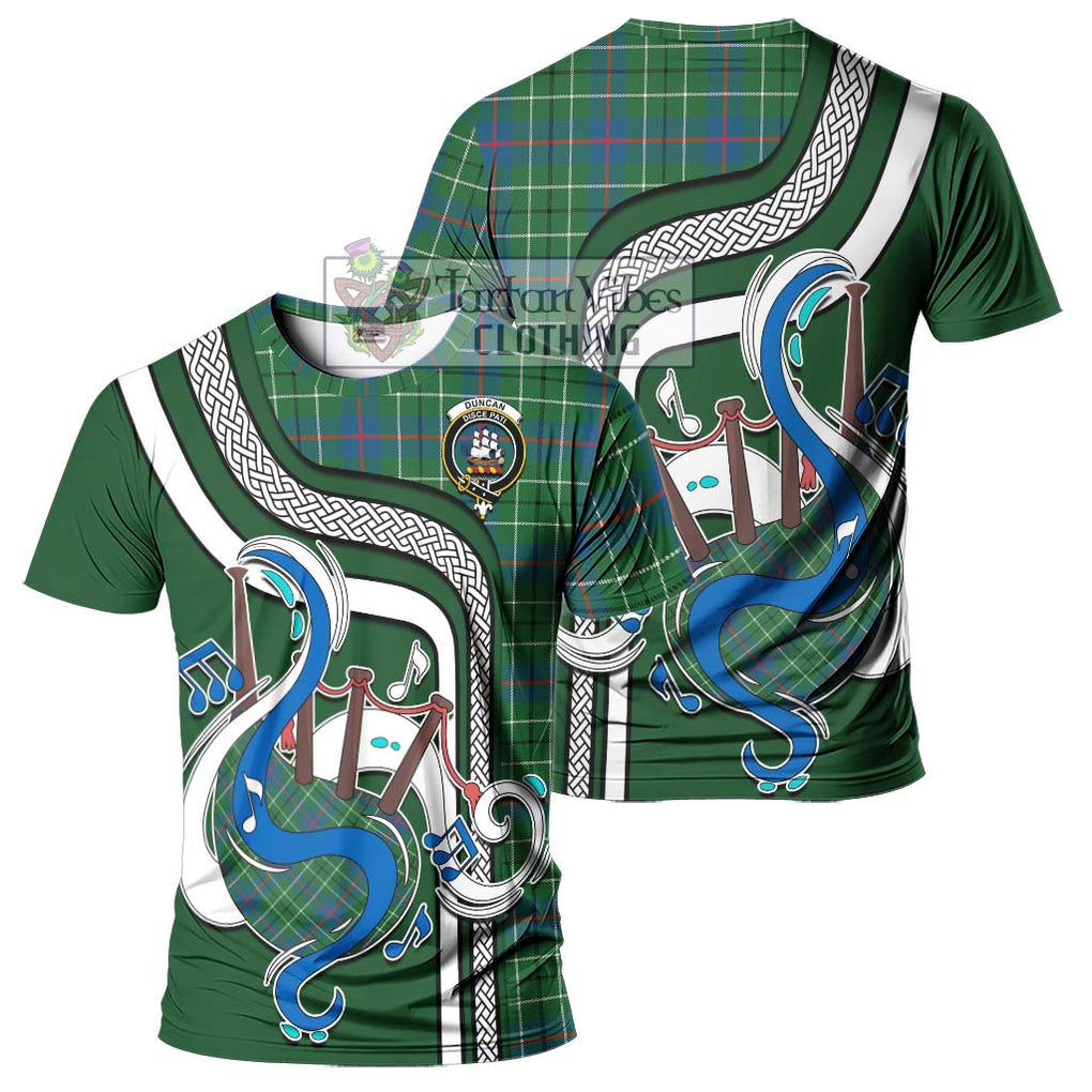 Duncan Ancient Tartan T-Shirt with Epic Bagpipe Style - Tartanvibesclothing Shop