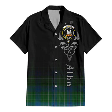 Duncan Ancient Tartan Short Sleeve Button Up Featuring Alba Gu Brath Family Crest Celtic Inspired