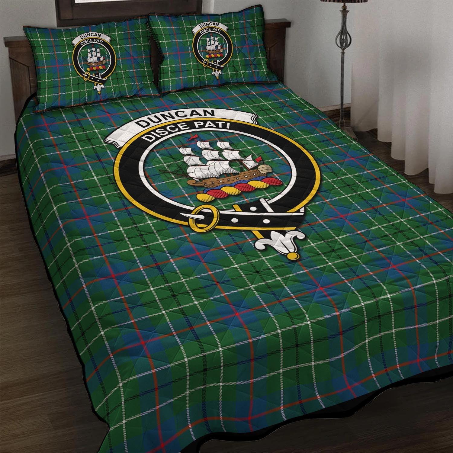 Duncan Ancient Tartan Quilt Bed Set with Family Crest - Tartanvibesclothing