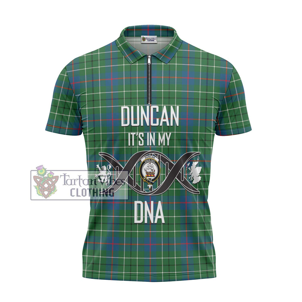 Duncan Ancient Tartan Zipper Polo Shirt with Family Crest DNA In Me Style - Tartanvibesclothing Shop