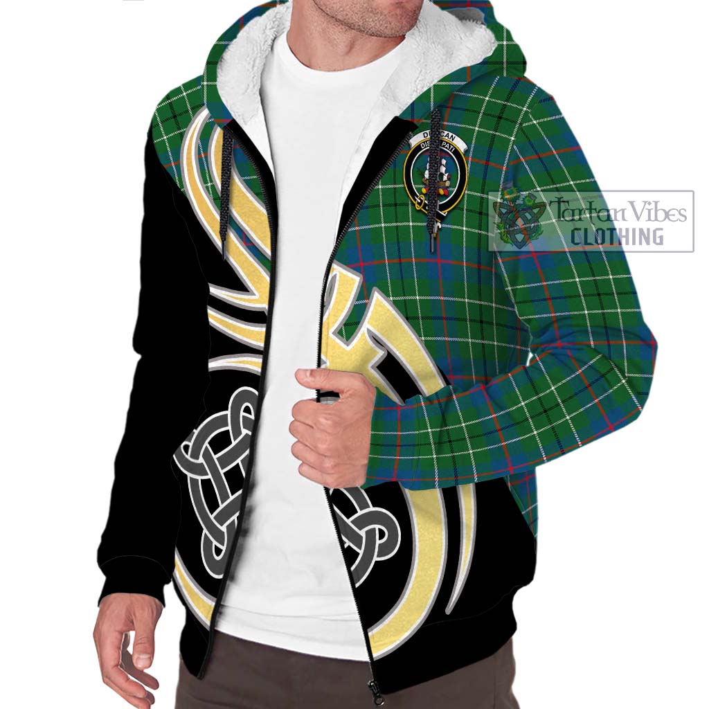 Duncan Ancient Tartan Sherpa Hoodie with Family Crest and Celtic Symbol Style - Tartan Vibes Clothing