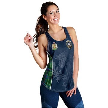 Duncan Ancient Tartan Women's Racerback Tanks with Family Crest and Scottish Thistle Vibes Sport Style