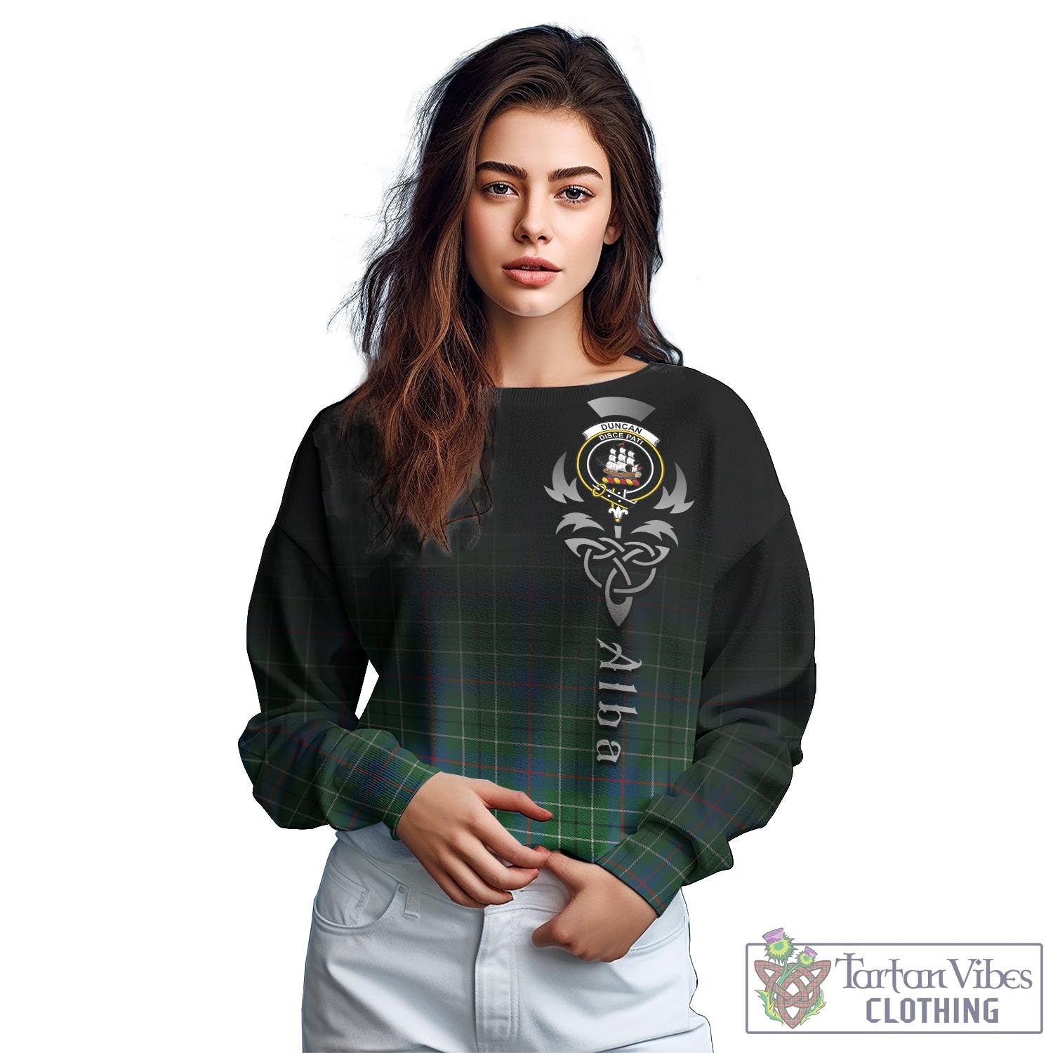 Tartan Vibes Clothing Duncan Ancient Tartan Sweatshirt Featuring Alba Gu Brath Family Crest Celtic Inspired