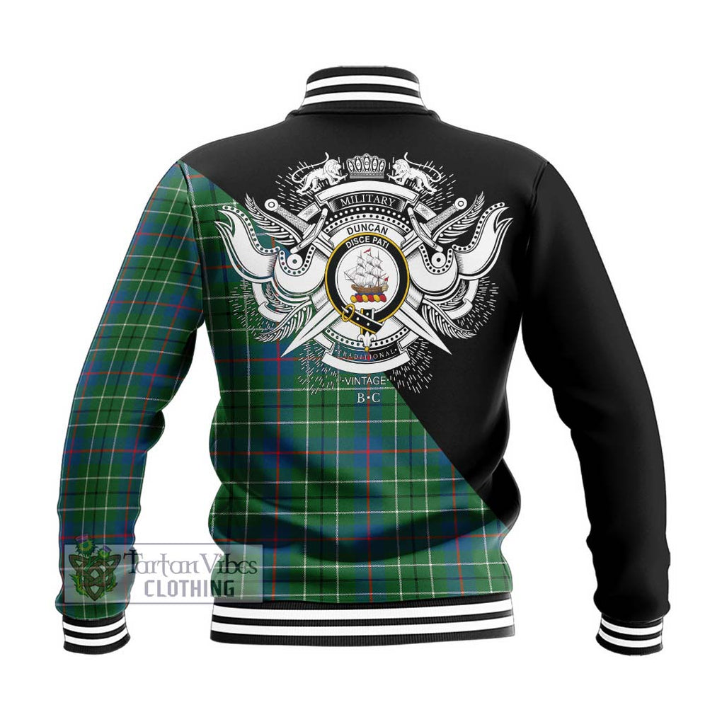 Duncan Ancient Tartan Baseball Jacket with Family Crest and Military Logo Style - Tartanvibesclothing Shop