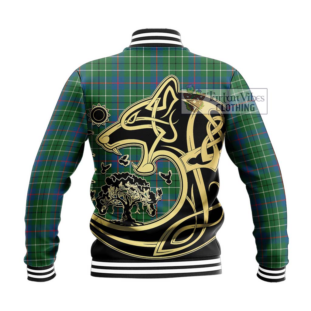 Tartan Vibes Clothing Duncan Ancient Tartan Baseball Jacket with Family Crest Celtic Wolf Style