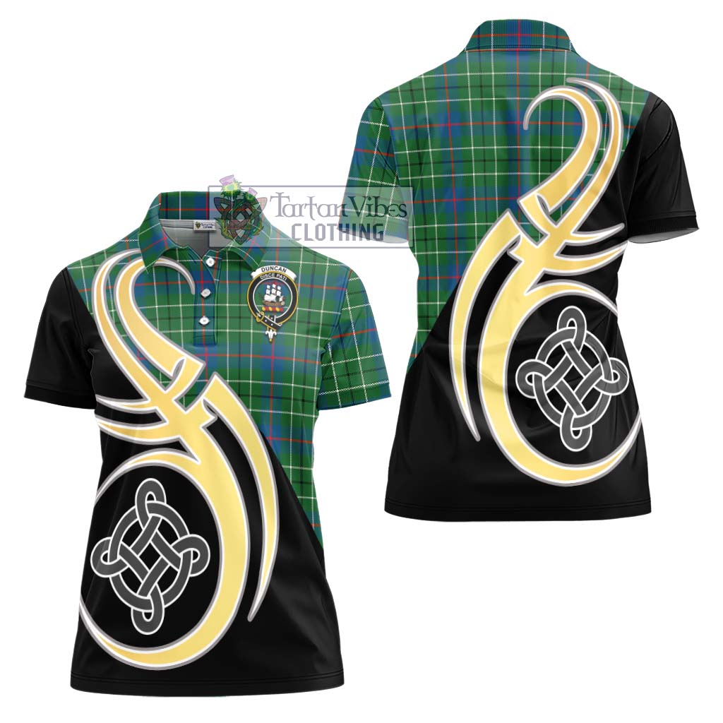 Duncan Ancient Tartan Women's Polo Shirt with Family Crest and Celtic Symbol Style - Tartan Vibes Clothing