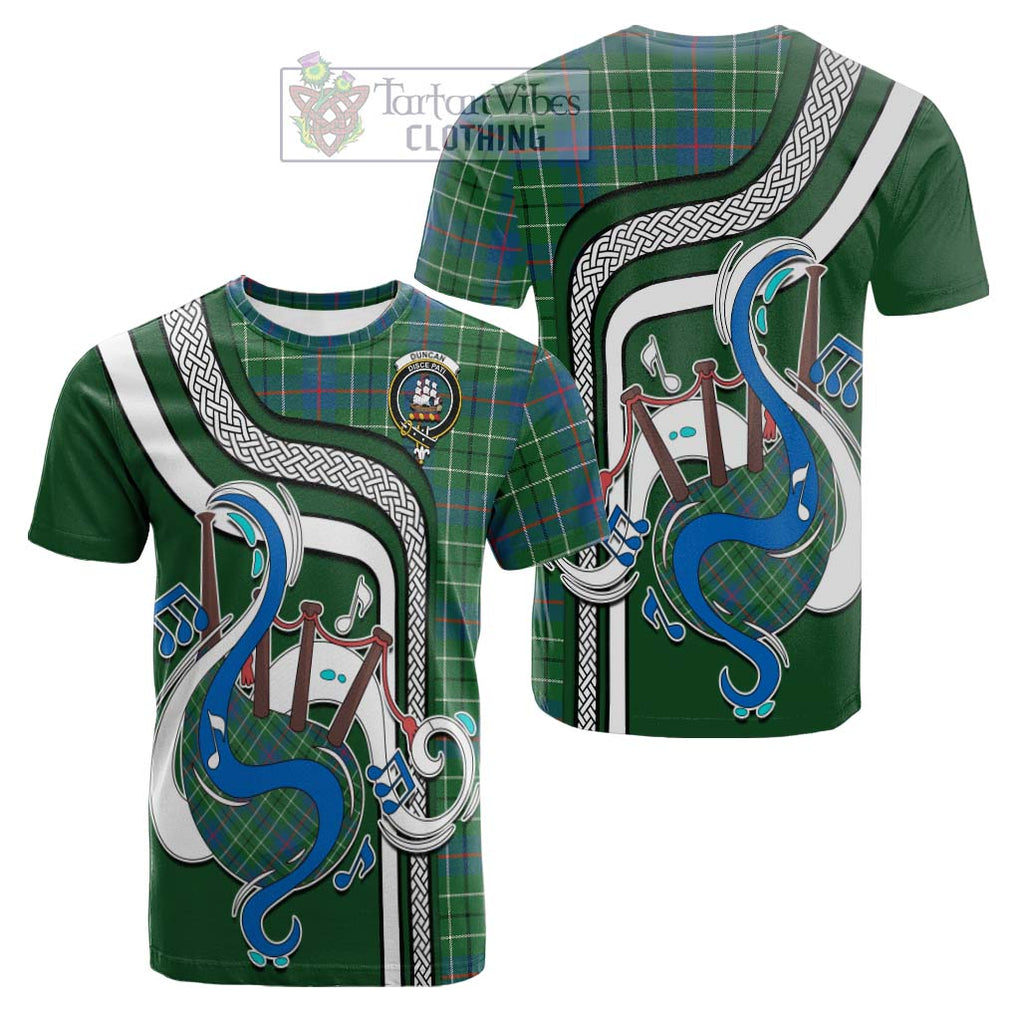 Tartan Vibes Clothing Duncan Ancient Tartan Cotton T-shirt with Epic Bagpipe Style