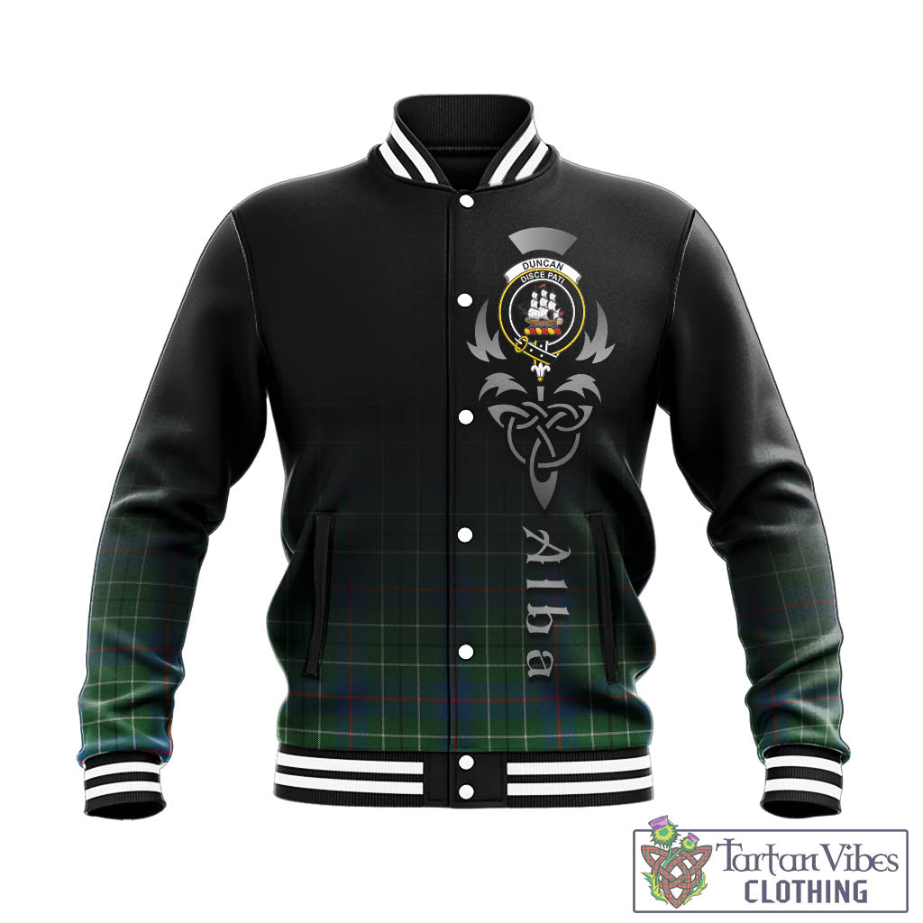 Tartan Vibes Clothing Duncan Ancient Tartan Baseball Jacket Featuring Alba Gu Brath Family Crest Celtic Inspired
