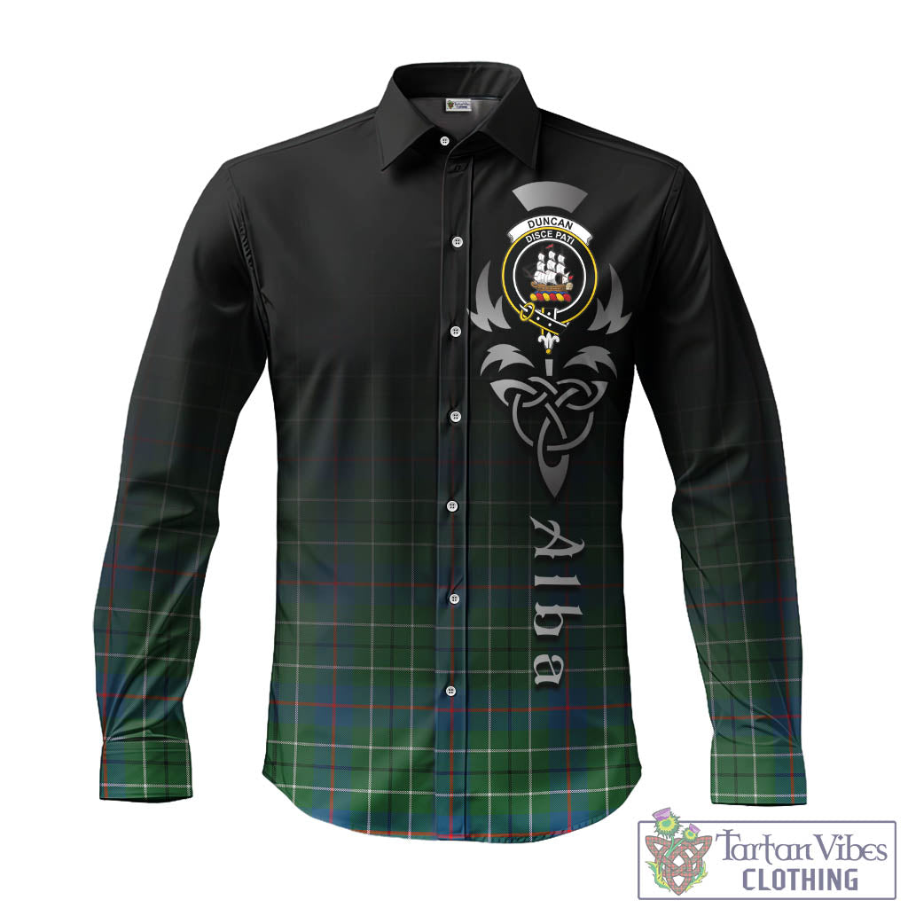 Tartan Vibes Clothing Duncan Ancient Tartan Long Sleeve Button Up Featuring Alba Gu Brath Family Crest Celtic Inspired