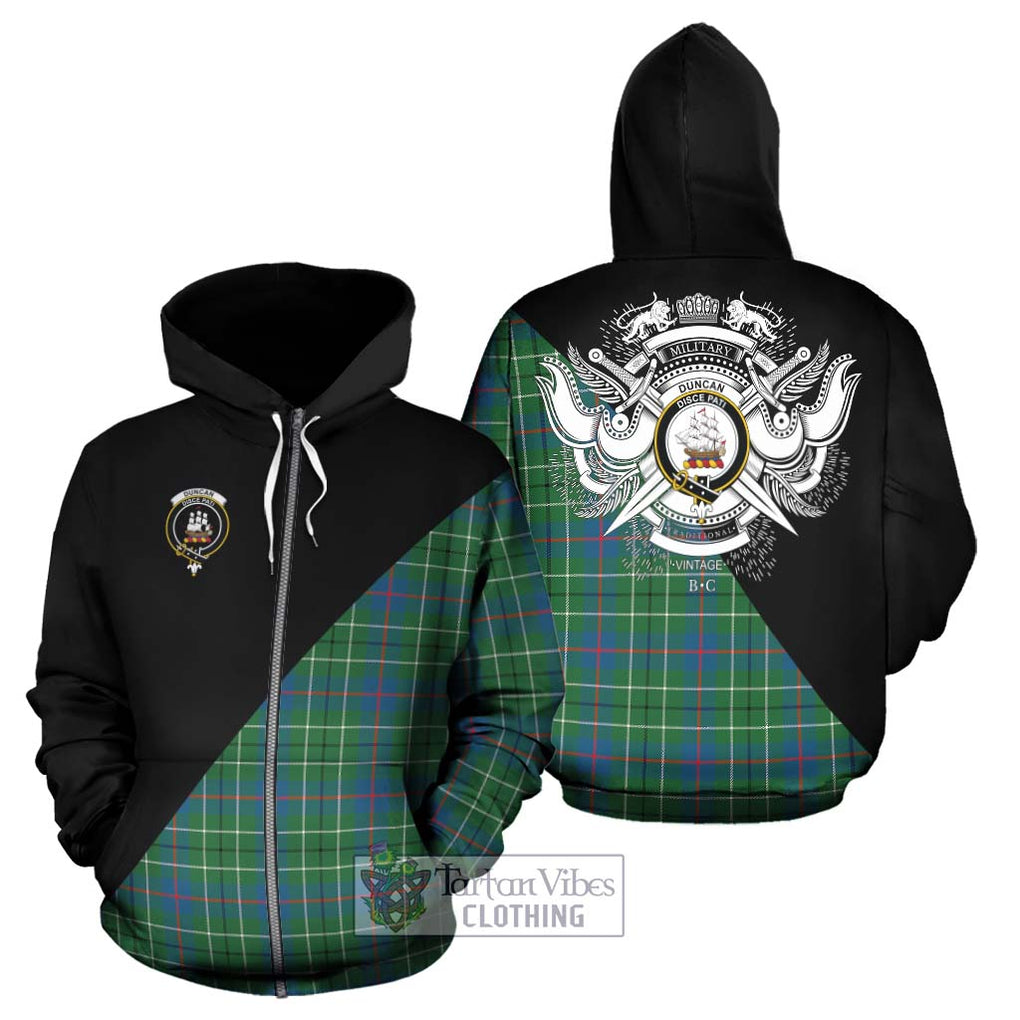 Duncan Ancient Tartan Hoodie with Family Crest and Military Logo Style - Tartanvibesclothing Shop