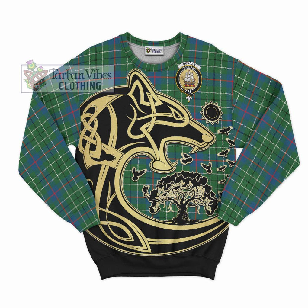 Duncan Ancient Tartan Sweatshirt with Family Crest Celtic Wolf Style - Tartan Vibes Clothing