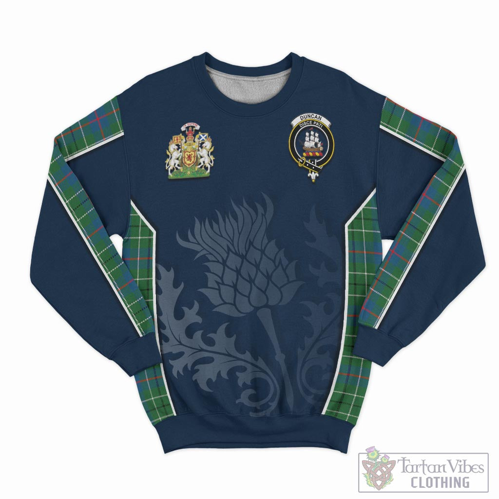 Tartan Vibes Clothing Duncan Ancient Tartan Sweatshirt with Family Crest and Scottish Thistle Vibes Sport Style