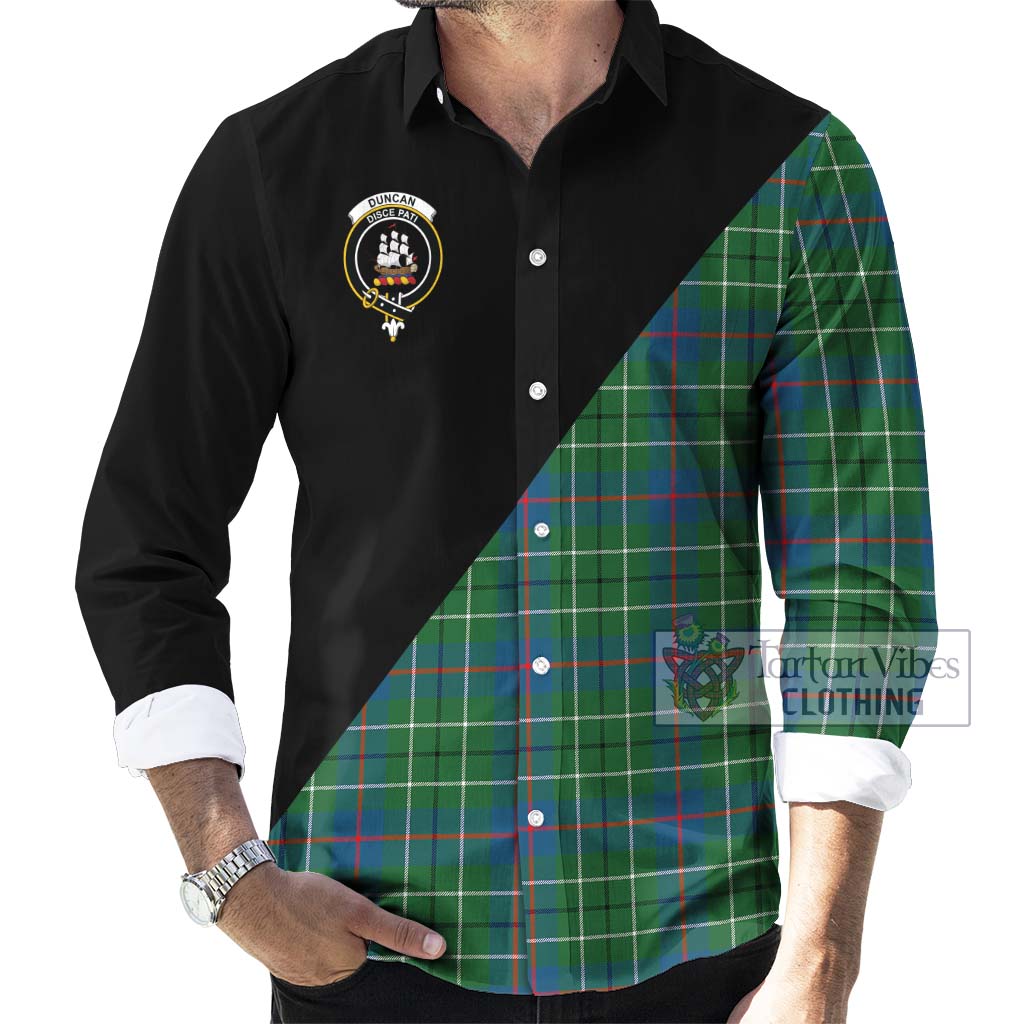 Tartan Vibes Clothing Duncan Ancient Tartan Long Sleeve Button Shirt with Family Crest and Military Logo Style