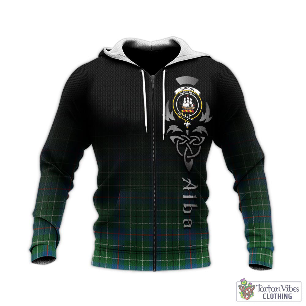 Tartan Vibes Clothing Duncan Ancient Tartan Knitted Hoodie Featuring Alba Gu Brath Family Crest Celtic Inspired