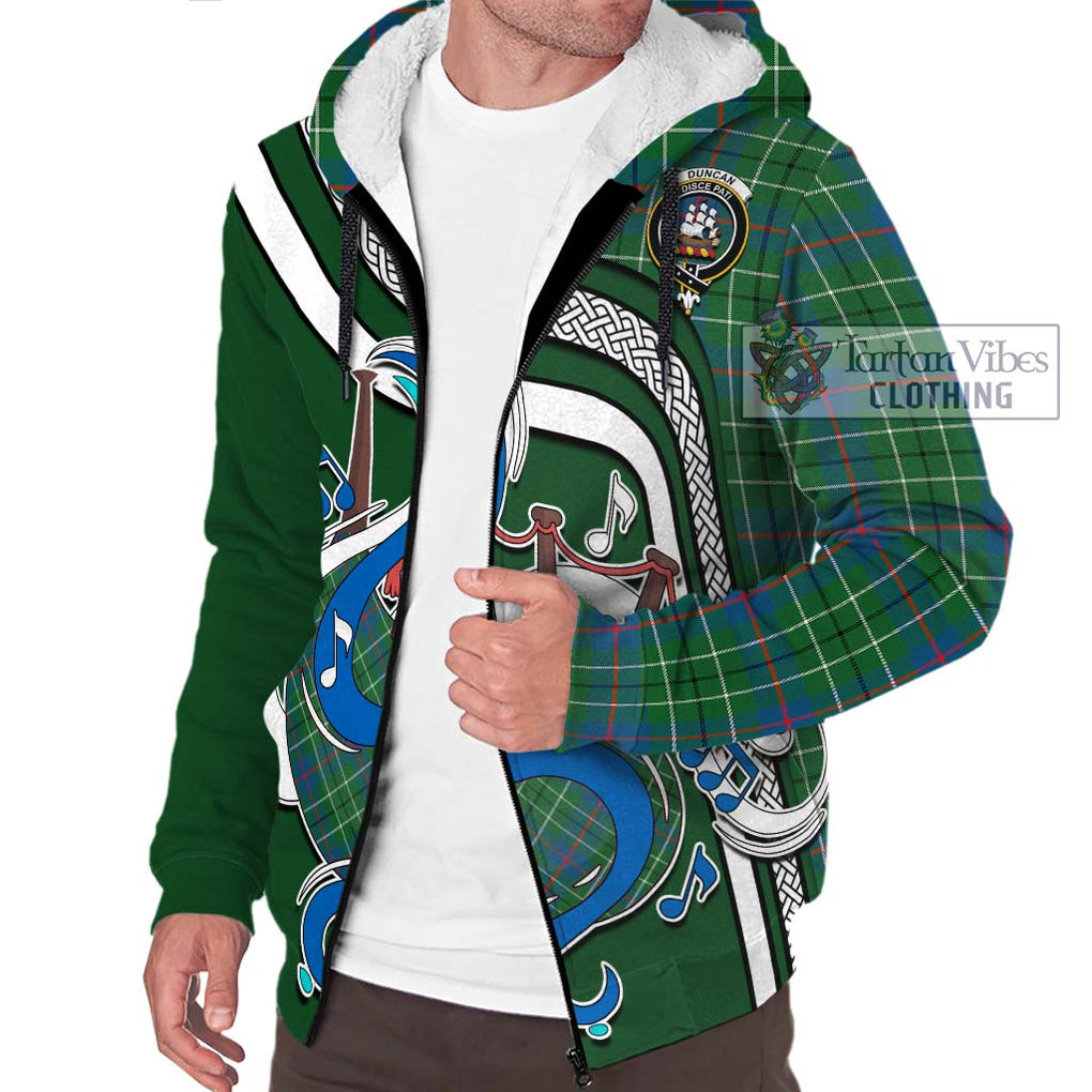 Duncan Ancient Tartan Sherpa Hoodie with Epic Bagpipe Style Unisex - Tartanvibesclothing Shop