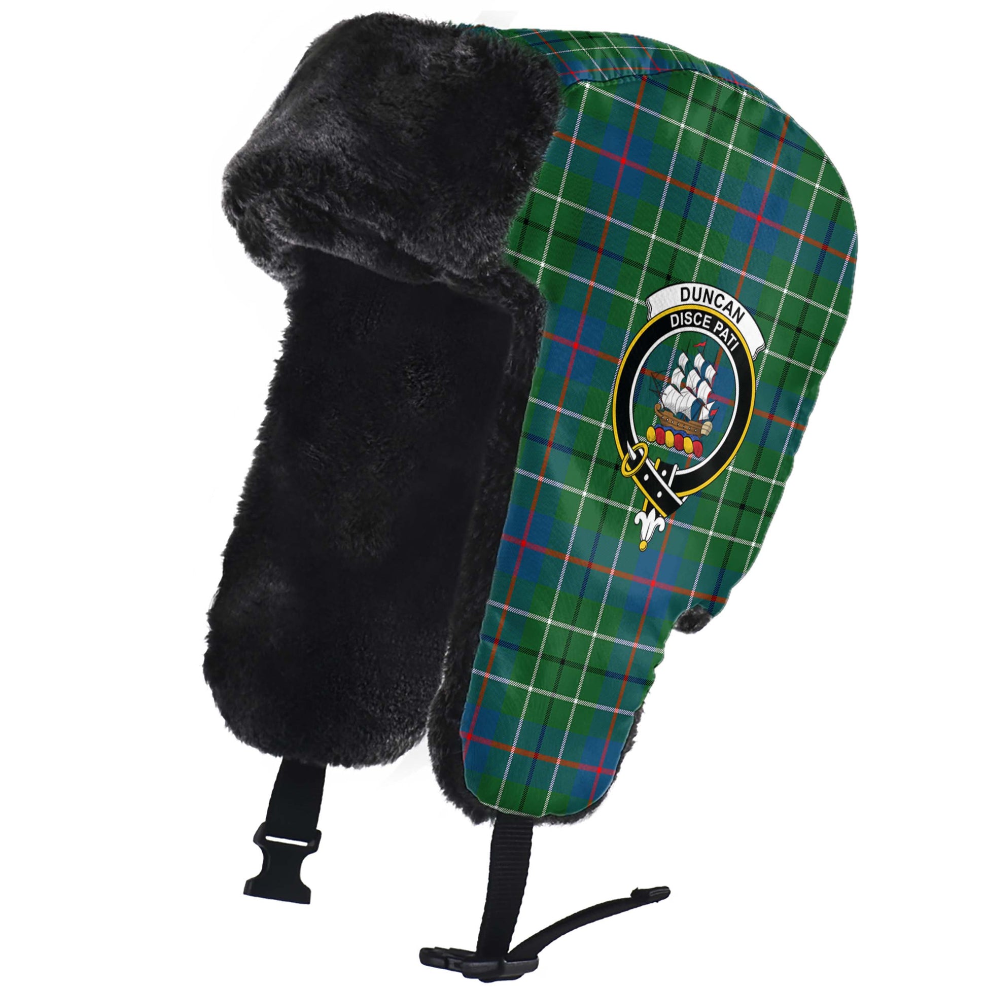 Duncan Ancient Tartan Winter Trapper Hat with Family Crest - Tartanvibesclothing