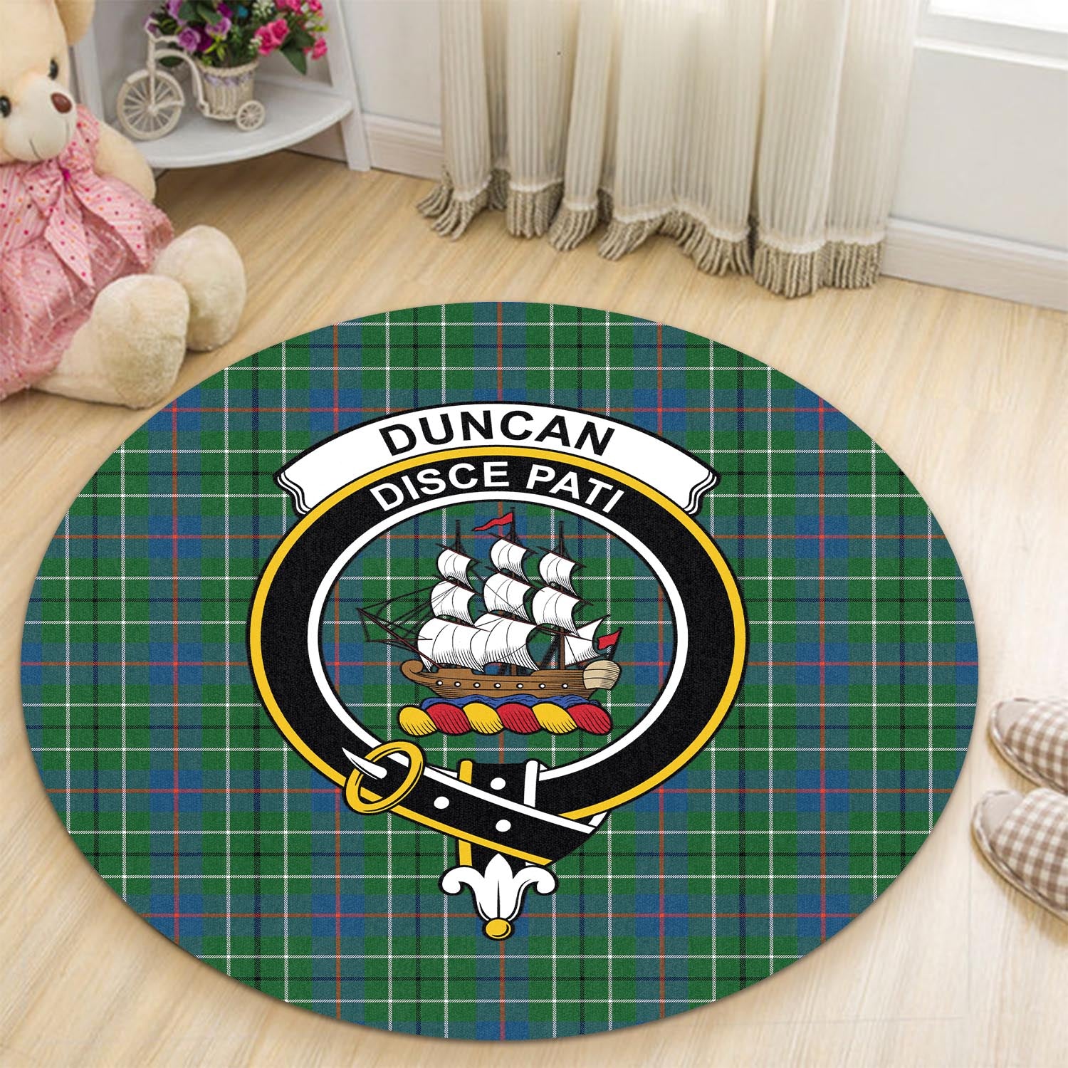 Duncan Ancient Tartan Round Rug with Family Crest - Tartanvibesclothing