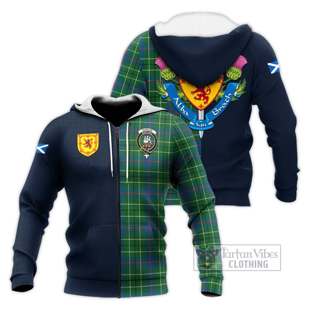 Tartan Vibes Clothing Duncan Ancient Tartan Knitted Hoodie with Scottish Lion Royal Arm Half Style