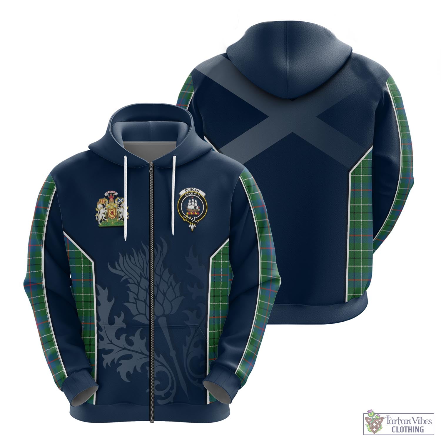 Tartan Vibes Clothing Duncan Ancient Tartan Hoodie with Family Crest and Scottish Thistle Vibes Sport Style