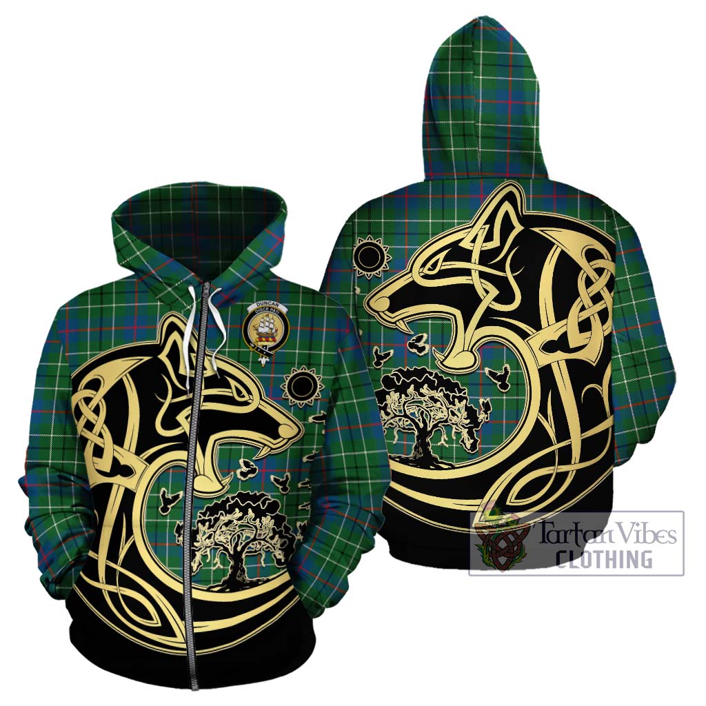 Tartan Vibes Clothing Duncan Ancient Tartan Hoodie with Family Crest Celtic Wolf Style