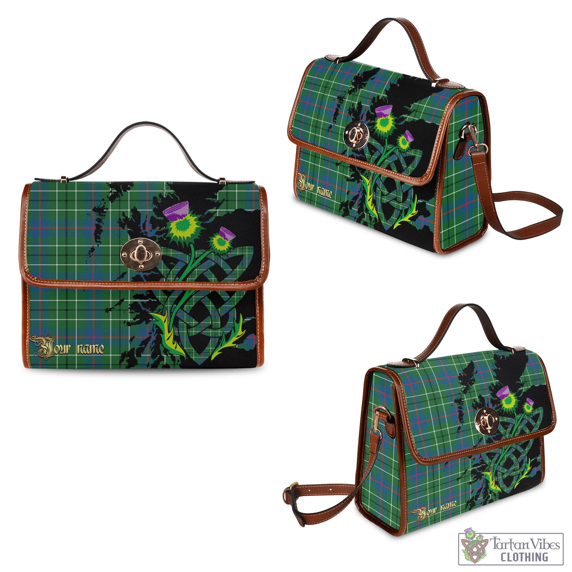 Tartan Vibes Clothing Duncan Ancient Tartan Waterproof Canvas Bag with Scotland Map and Thistle Celtic Accents