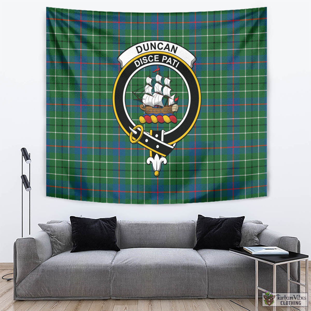 Tartan Vibes Clothing Duncan Ancient Tartan Tapestry Wall Hanging and Home Decor for Room with Family Crest