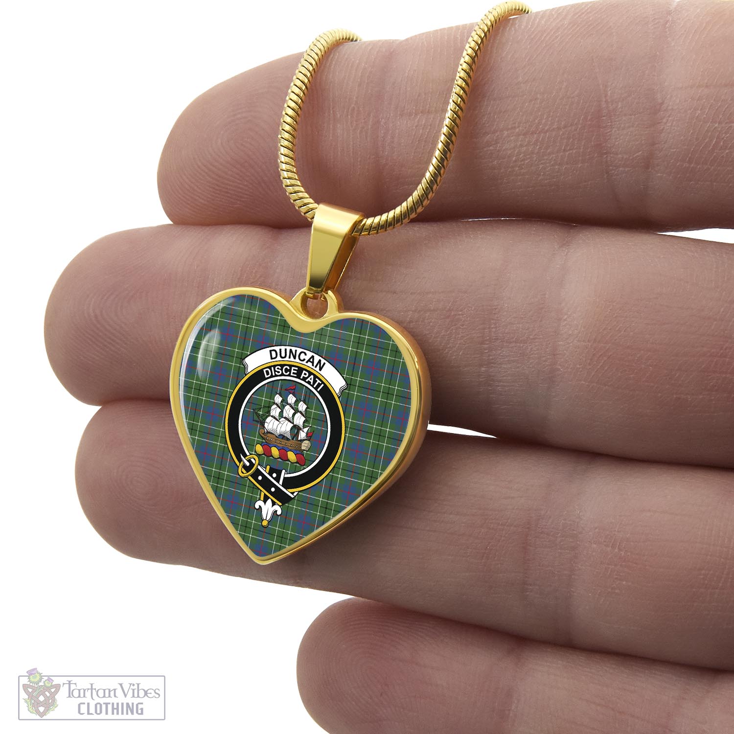 Tartan Vibes Clothing Duncan Ancient Tartan Heart Necklace with Family Crest