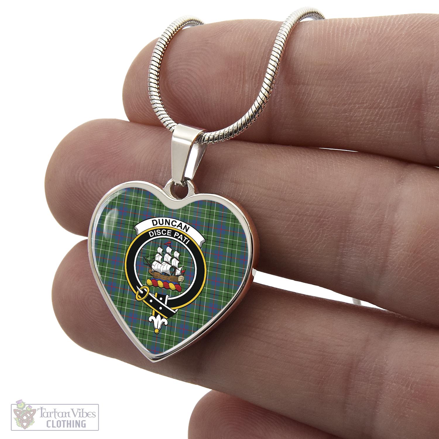 Tartan Vibes Clothing Duncan Ancient Tartan Heart Necklace with Family Crest