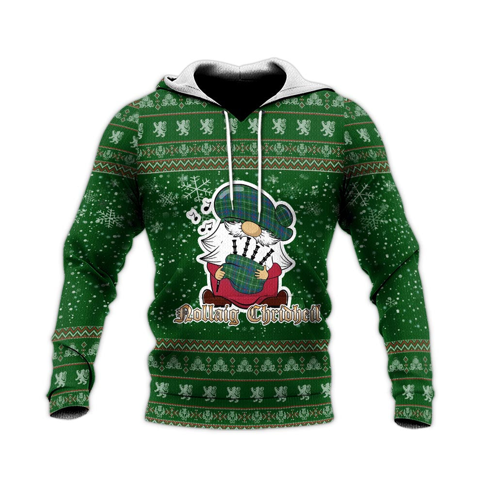 Duncan Ancient Clan Christmas Knitted Hoodie with Funny Gnome Playing Bagpipes - Tartanvibesclothing