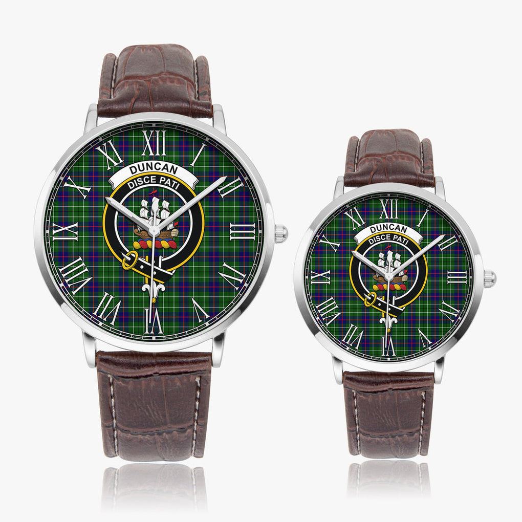 Duncan Modern Tartan Family Crest Leather Strap Quartz Watch - Tartanvibesclothing