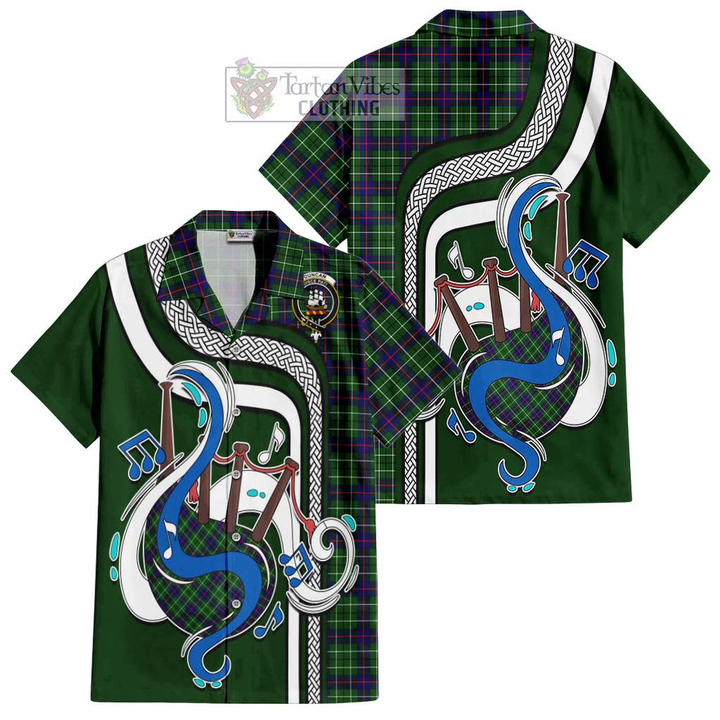 Duncan Modern Tartan Short Sleeve Button Shirt with Epic Bagpipe Style Kid - Tartanvibesclothing Shop