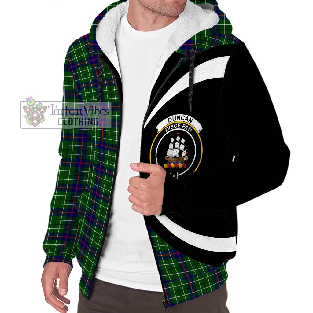 Duncan Modern Tartan Sherpa Hoodie with Family Crest Circle Style Unisex S - Tartan Vibes Clothing