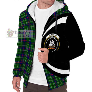 Duncan Modern Tartan Sherpa Hoodie with Family Crest Circle Style