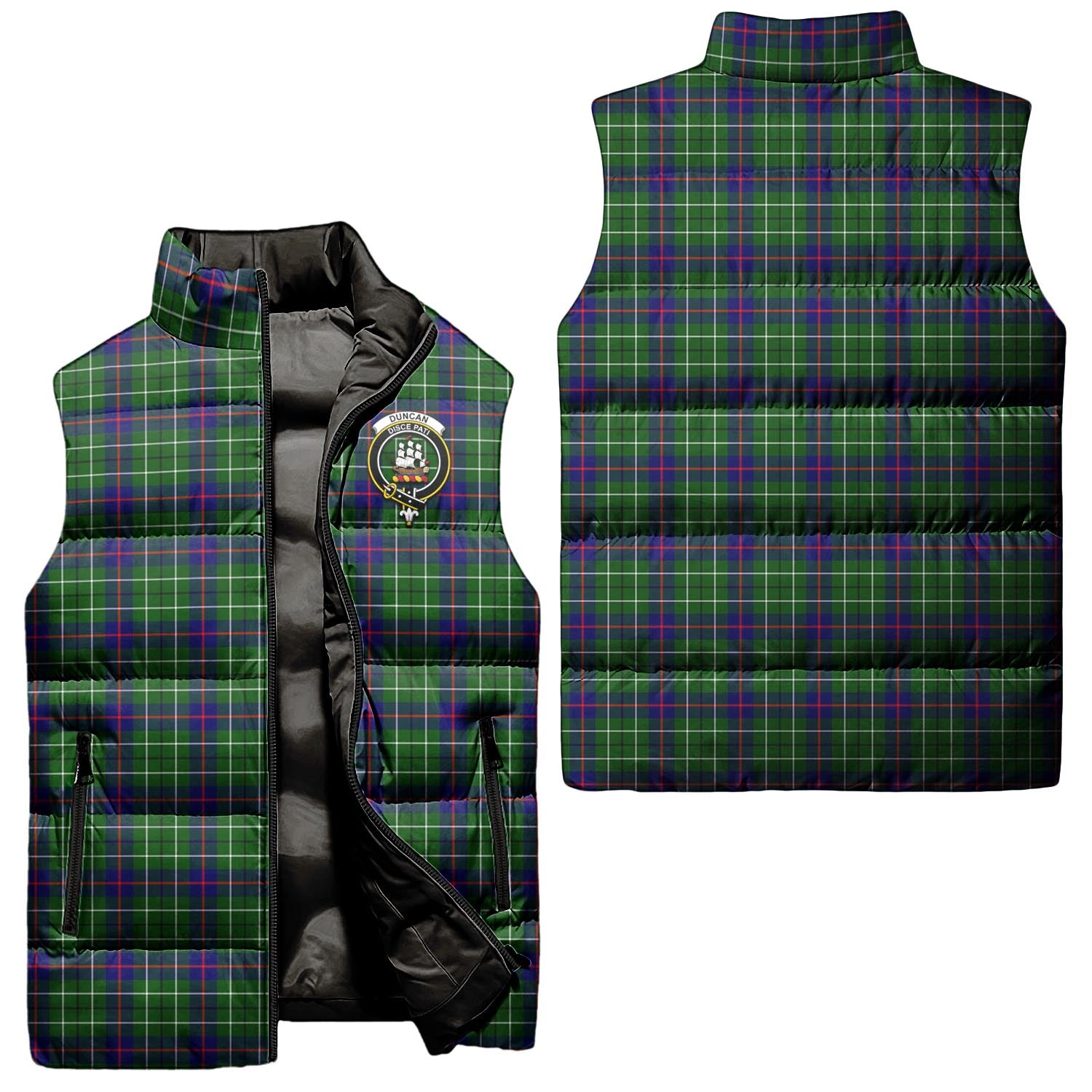 Duncan Modern Tartan Sleeveless Puffer Jacket with Family Crest Unisex - Tartanvibesclothing